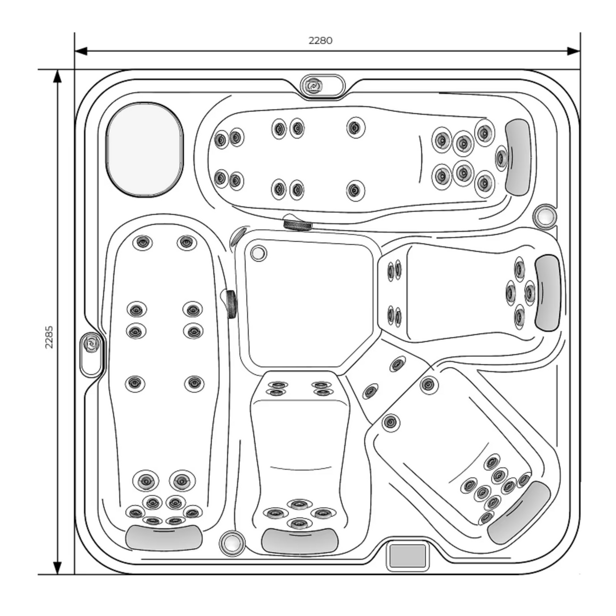 Premium Whirlpool ELYSIUM – 2.20 × 2.20 × 0.938 m Outdoor Spa for 5 People