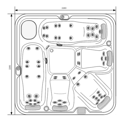 Premium Whirlpool ELYSIUM – 2.20 × 2.20 × 0.938 m Outdoor Spa for 5 People