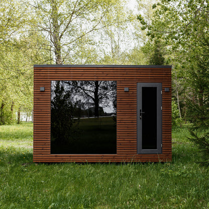Gartensauna Escape – 250 × 350 cm mit Vorraum und integrierter Dusche