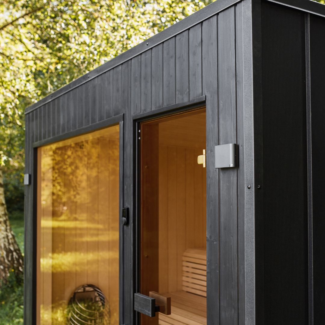 Gartensauna Inspire – 240 × 300 cm moderne Rahmensauna mit großzügiger Glasfront