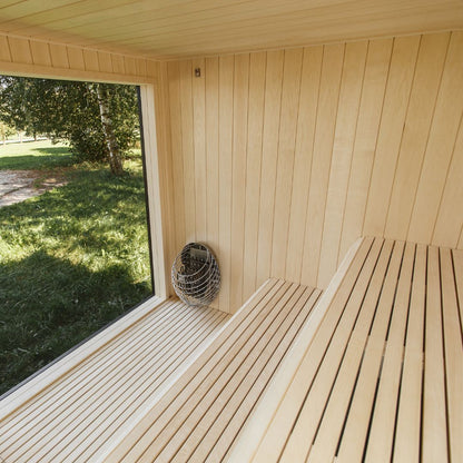 Gartensauna Inspire – 240 × 300 cm moderne Rahmensauna mit großzügiger Glasfront