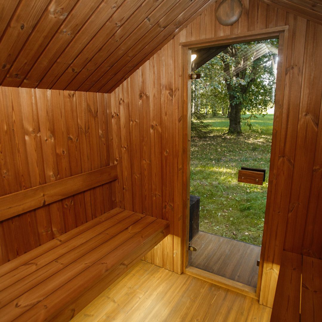 Garden Sauna Origin – 240 × 300 cm with covered terrace and thermally modified wood interior
