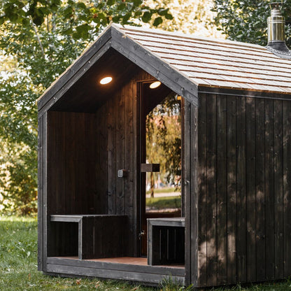 Garden Sauna Origin – 240 × 300 cm with covered terrace and thermally modified wood interior