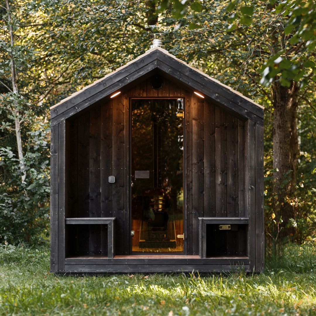 Garden Sauna Origin – 240 × 300 cm with covered terrace and thermally modified wood interior