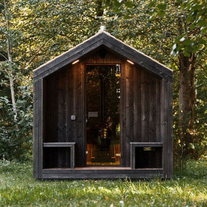 Garden Sauna Origin – 240 × 300 cm with covered terrace and thermally modified wood interior