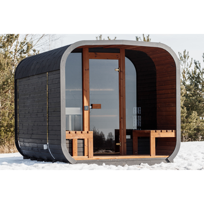 Gartensauna CUBE 3M – 300 × 242 cm mit Terrasse für 4–6 Personen