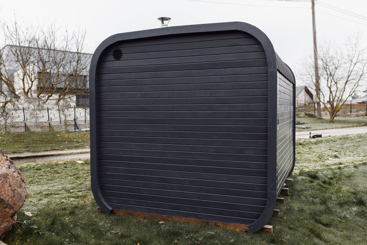 Gartensauna CUBE 3M – 300 × 242 cm mit Terrasse für 4–6 Personen