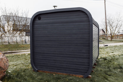 Gartensauna CUBE 3M – 300 × 242 cm mit Terrasse für 4–6 Personen