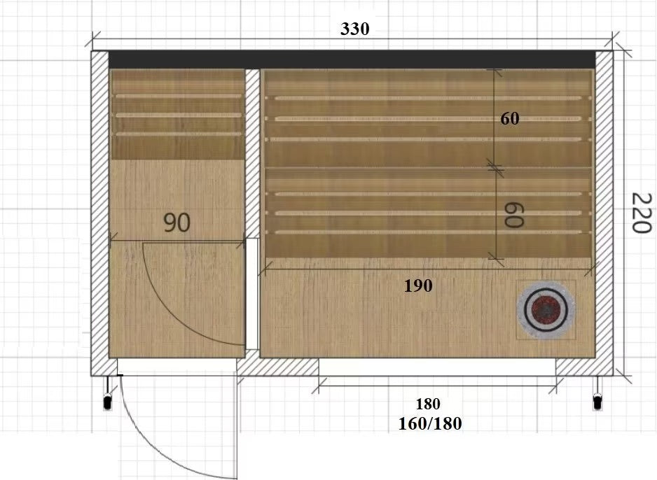 Gartensauna ARCO 33 VR – 330 × 220 cm Gedämmte Gartensauna mit Vorraum