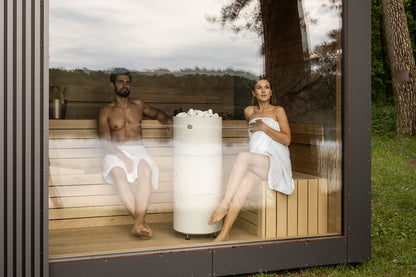 Luxuriöse Gartensauna LINEA – 250 × 350 cm mit Vorraum und Panoramaverglasung