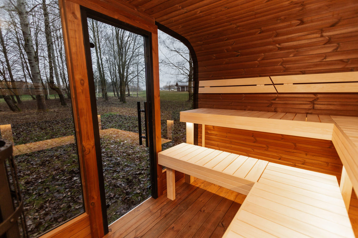 Gartensauna LUX MINI Panorama – 245 × 300 cm für 6–8 Personen