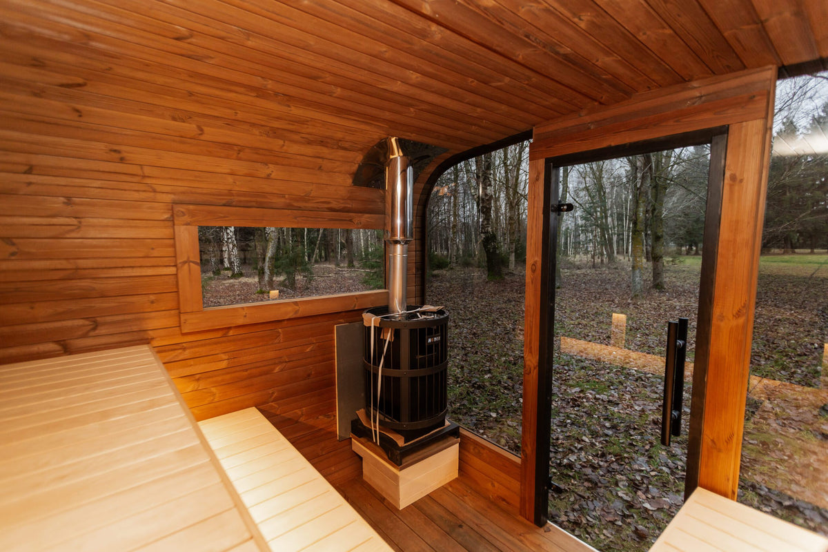Gartensauna LUX MINI Panorama – 245 × 300 cm für 6–8 Personen