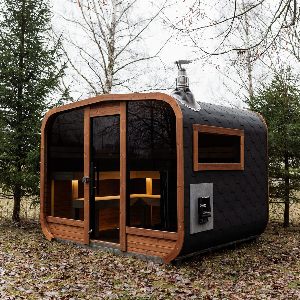 Gartensauna LUX MINI Panorama – 245 × 300 cm für 6–8 Personen