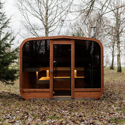 Gartensauna LUX MINI Panorama – 245 × 300 cm für 6–8 Personen