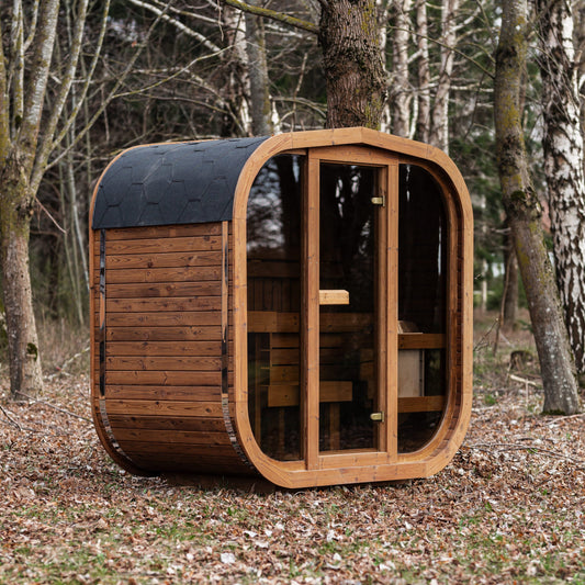 Gartensauna MINI CUBE DIY 1.2M – 120 × 210 cm Panorama-Saunabausatz zur Selbstmontage