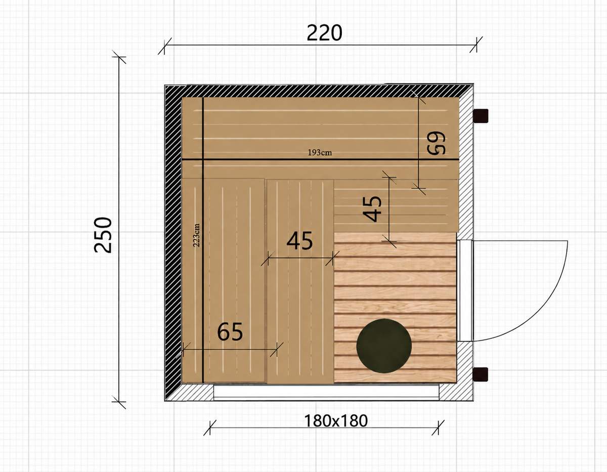 Gartensauna ARCO 25 – 220 × 250 cm ‎Isolierte Außensauna für 2–4 Personen