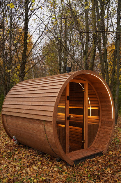 Gartensauna Round 2.6M – 260 × 244 cm aus Thermoholz für 4–6 Personen