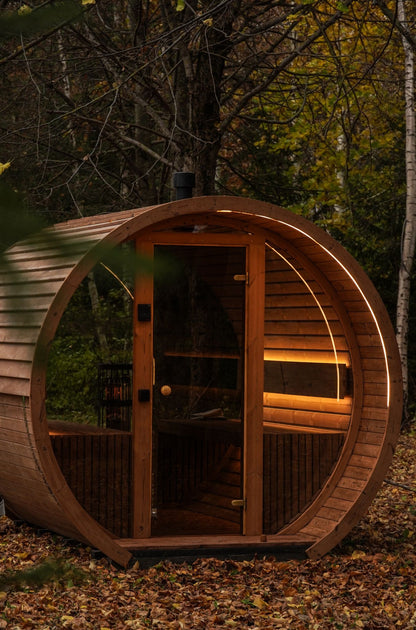 Gartensauna Round 2.6M – 260 × 244 cm aus Thermoholz für 4–6 Personen