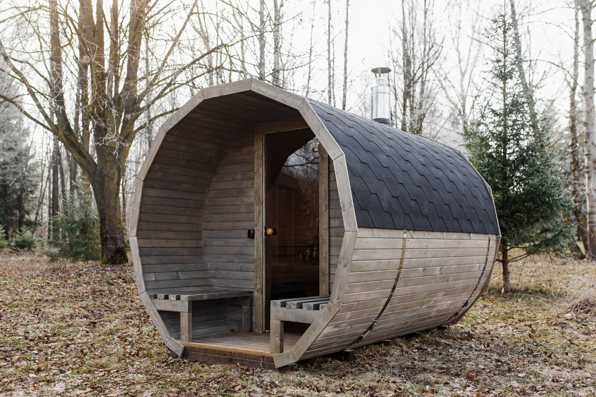 Gartensauna Round 3M – 300 × 244 cm mit Terrasse für 4–6 Personen