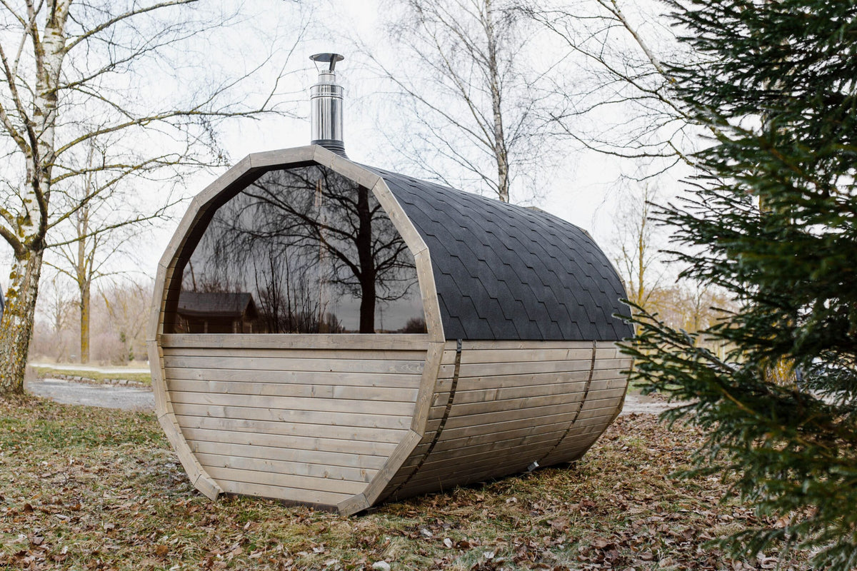 Gartensauna Round 3M – 300 × 244 cm mit Terrasse für 4–6 Personen