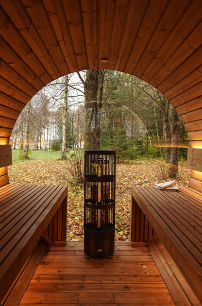 Gartensauna Round 2.6M – 260 × 244 cm aus Thermoholz für 4–6 Personen