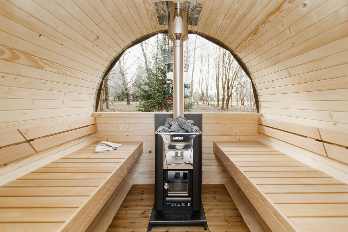 Gartensauna Round 3M – 300 × 244 cm mit Terrasse für 4–6 Personen