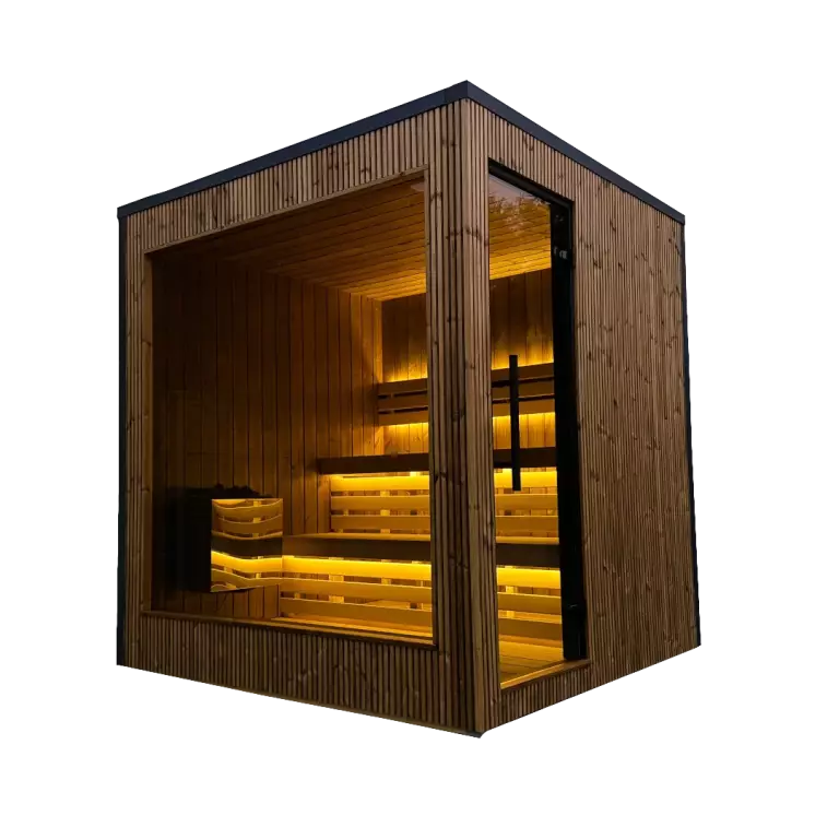Gartensauna ARCO 20 – 200 × 200 cm mit wählbarer Panorama-Verglasung