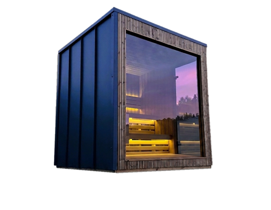 Gartensauna ARCO 20 – 200 × 200 cm mit wählbarer Panorama-Verglasung